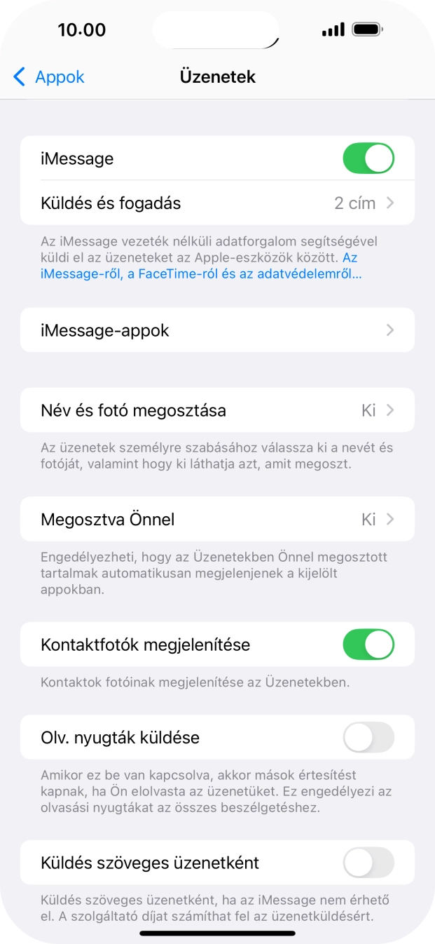 Kattints a „Küldés szöveges üzenetként” melletti csúszkára a funkció be- vagy kikapcsolásához.
