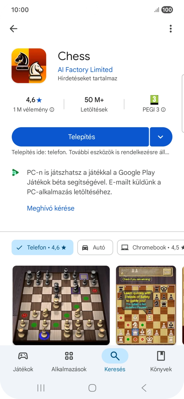 Válaszd a Telepítés lehetőséget, és kövesd a képernyőn megjelenő utasításokat az alkalmazás telepítéséhez.