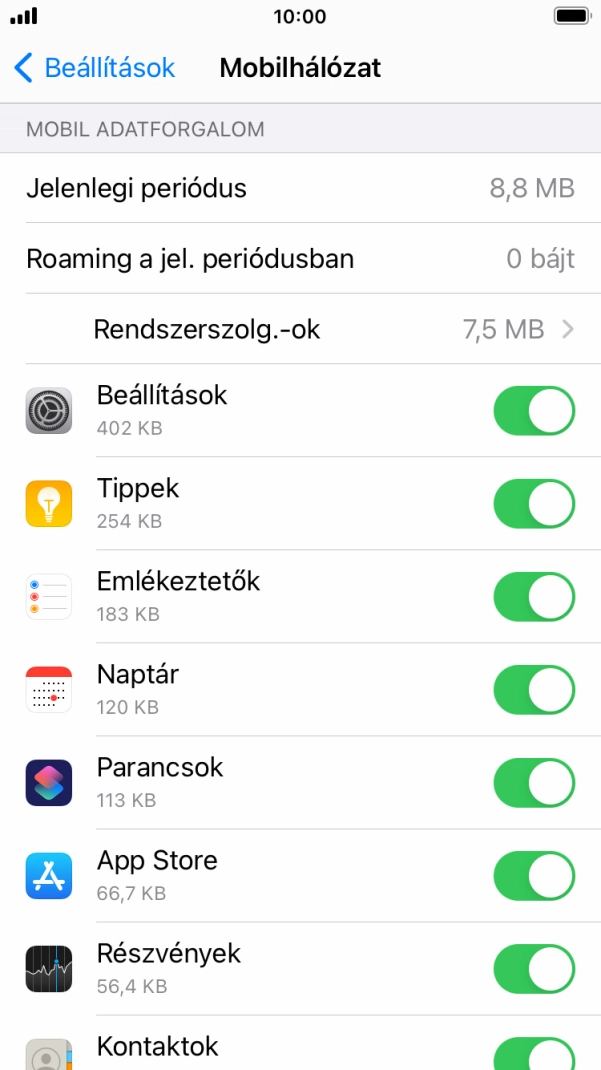 Kattints a kívánt programok melletti csúszkákra a funkciók be- vagy kikapcsolásához.