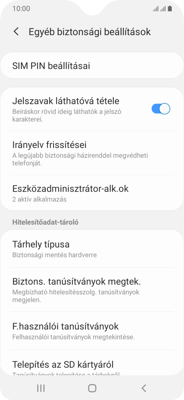 Válaszd a SIM PIN beállításai lehetőséget.