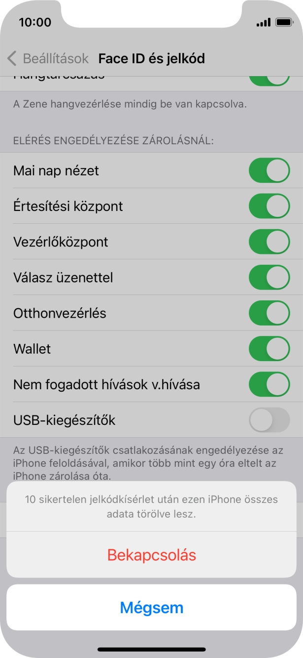 Ha bekapcsolod a funkciót, válaszd a Bekapcsolás lehetőséget.
