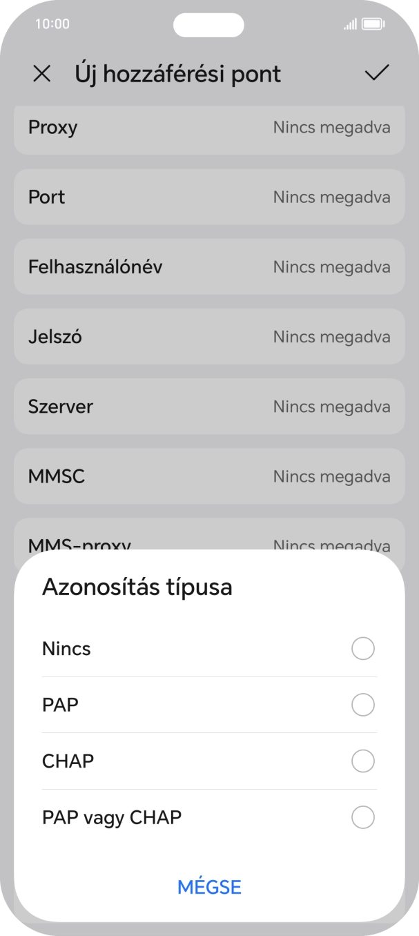 Válaszd a PAP lehetőséget.