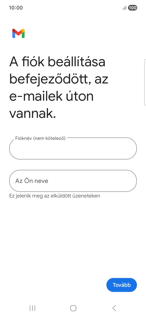 Kattints a „Fióknév (nem kötelező)” alatti mezőre, és írd be az e-mail-fiók kívánt nevét.