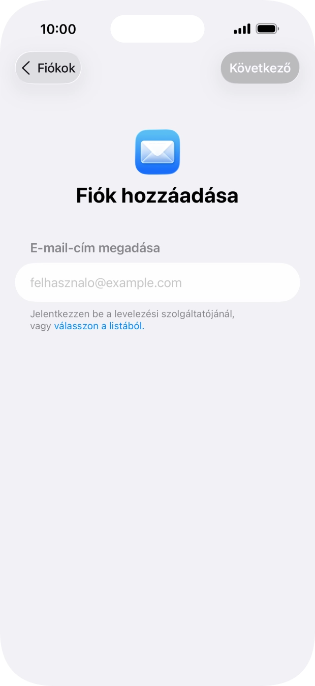 Kattints az E-mail-cím megadása mezőre, és írd be az e-mail címedet.
