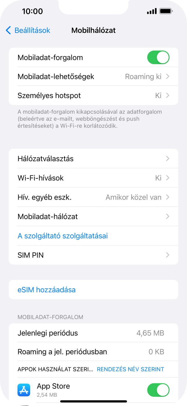 Kattints a „Mobiladat-forgalom” melletti csúszkára a funkció be- vagy kikapcsolásához.