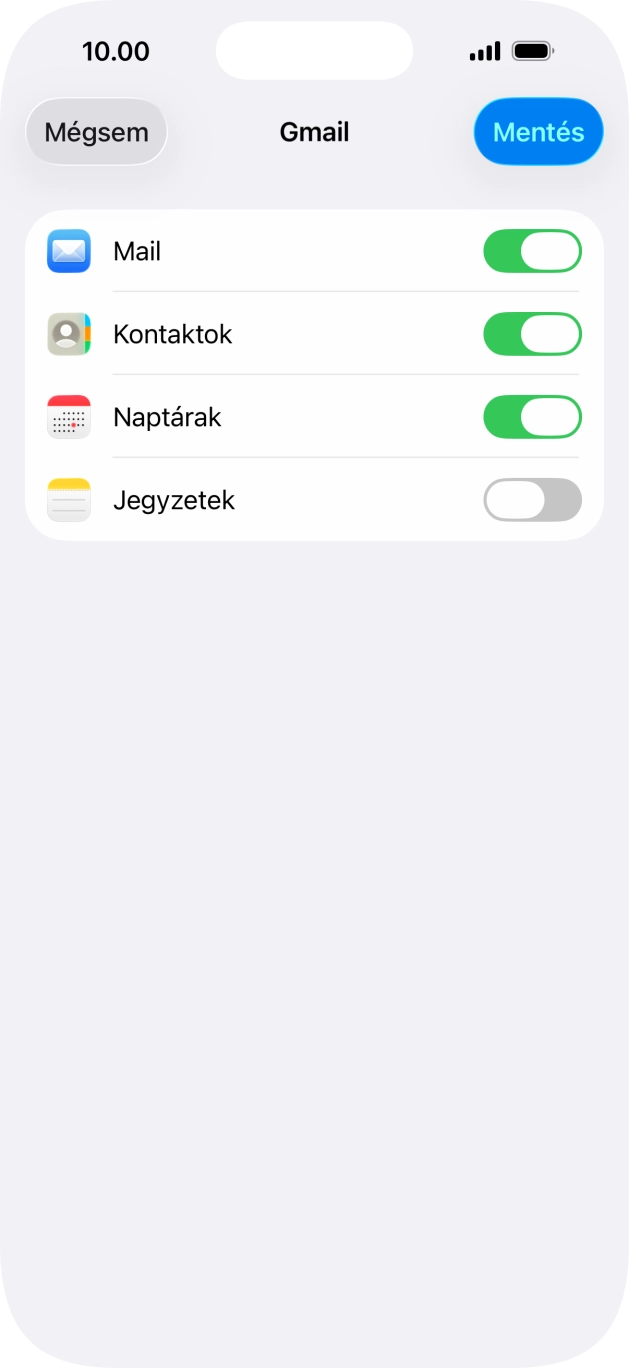 Amennyiben a kijelzőn ez a képernyőkép látható, az e-mail-fiókodat felismerte a rendszer, és automatikusan beállította. Kövesd a képernyőn megjelenő utasításokat további adatok csatolásához, és fejezd be az új fiók létrehozását.