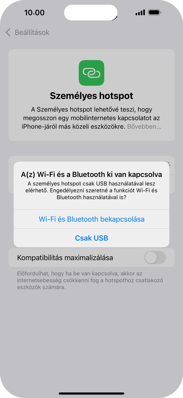 Amennyiben ki van kapcsolva a Wi-Fi, válaszd a Wi-Fi és Bluetooth bekapcsolása lehetőséget.