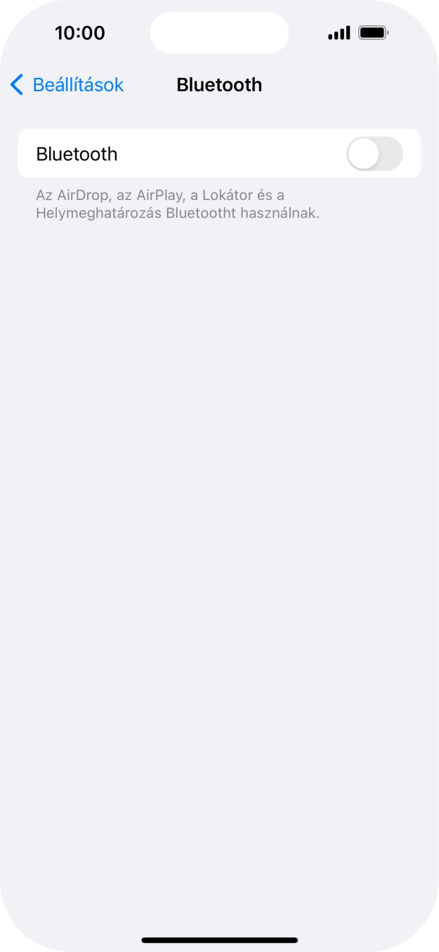 Kattints a „Bluetooth” melletti csúszkára a funkció bekapcsolásához.
