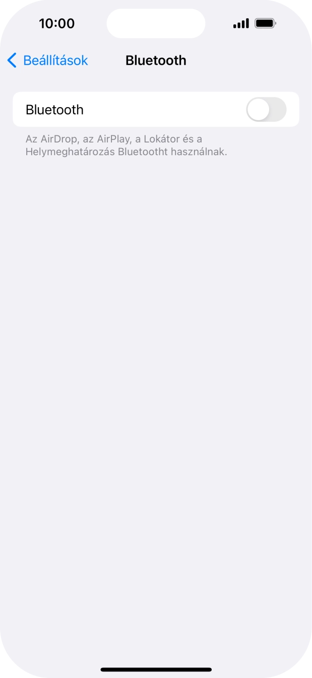 Kattints a „Bluetooth” melletti csúszkára a funkció bekapcsolásához. Kattints a „Bluetooth” melletti csúszkára a funkció bekapcsolásához.