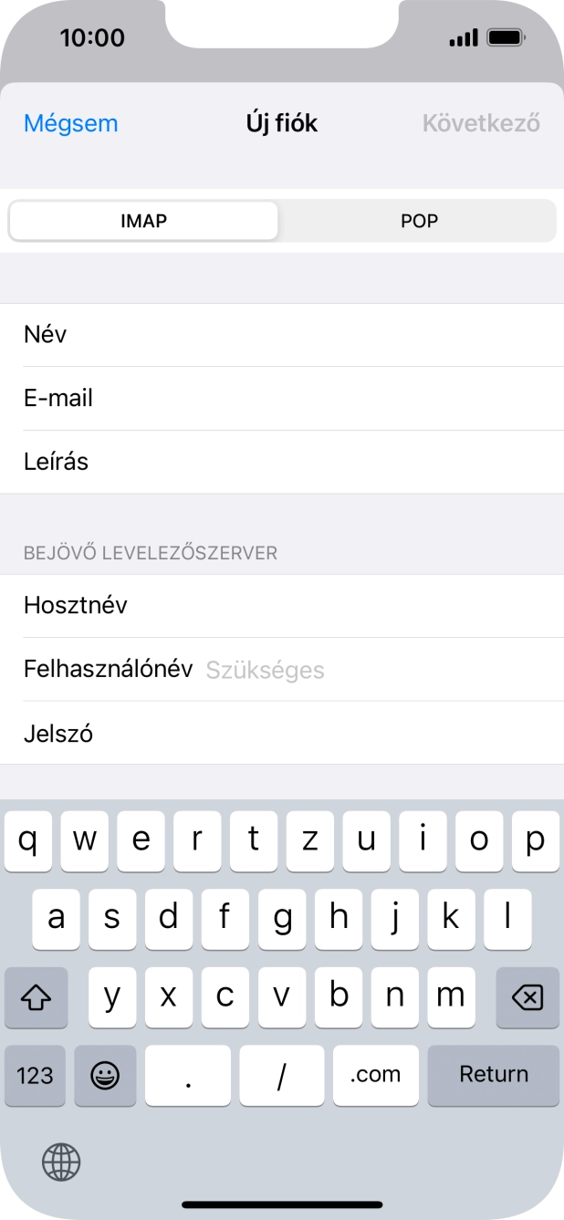 Kattints a Felhasználónév mezőre, és írd be az e-mail-fiókodhoz tartozó felhasználónevet.
