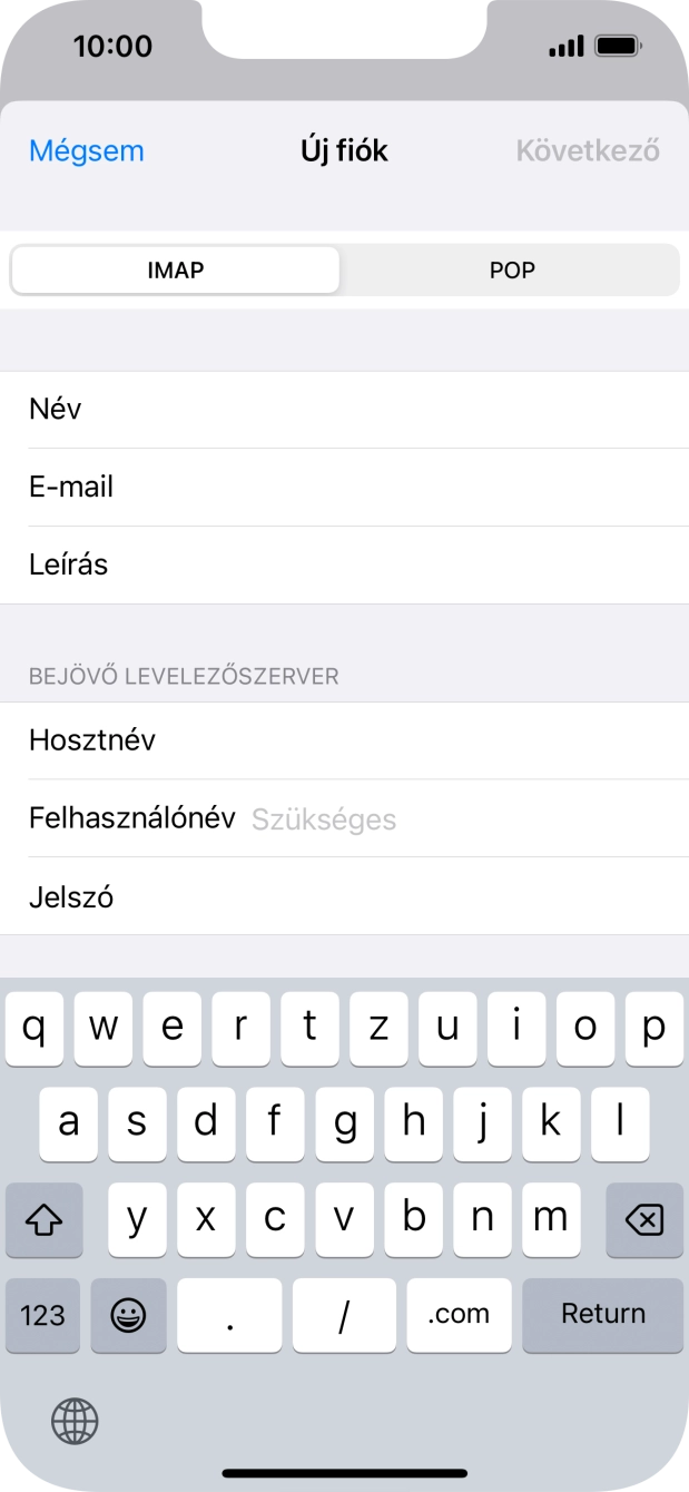 Kattints a Felhasználónév mezőre, és írd be az e-mail-fiókodhoz tartozó felhasználónevet.