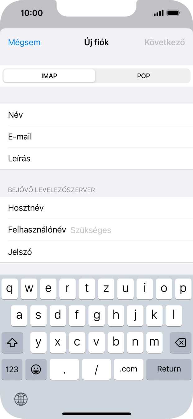 Kattints a Felhasználónév mezőre, és írd be az e-mail-fiókodhoz tartozó felhasználónevet.
