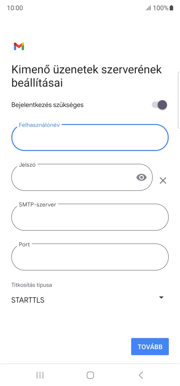 Kattints a „Jelszó” alatti mezőre, és írd be az e-mail szolgáltatód kimenő szerverének jelszavát.