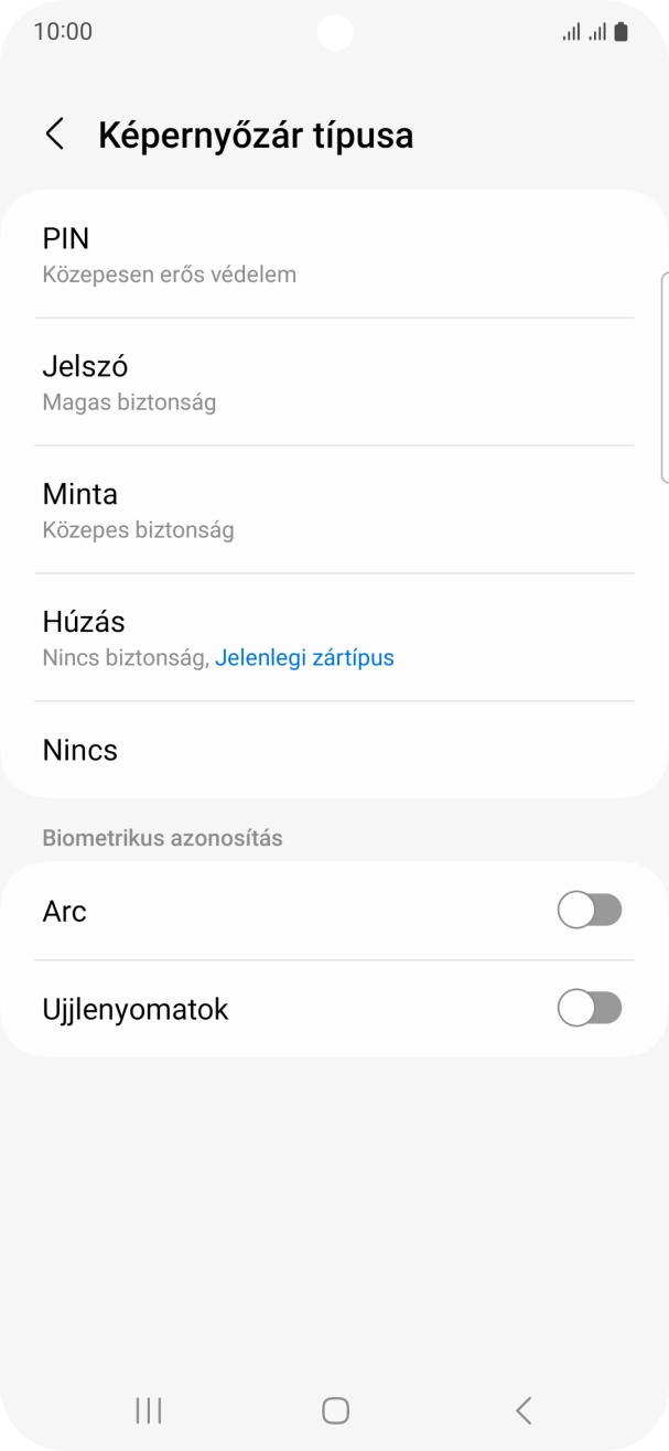 Válaszd az Ujjlenyomatok lehetőséget.