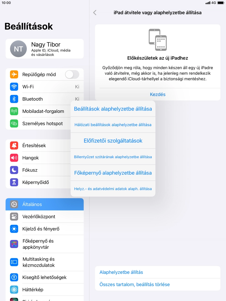 Válaszd a Beállítások alaphelyzetbe állítása lehetőséget. Válaszd a Beállítások alaphelyzetbe állítása lehetőséget.