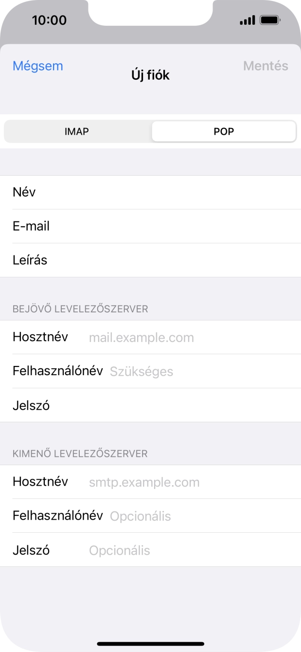 Kattints a Hosztnév mezőre, és írd be az e-mail szolgáltatód bejövő szerverének a nevét.