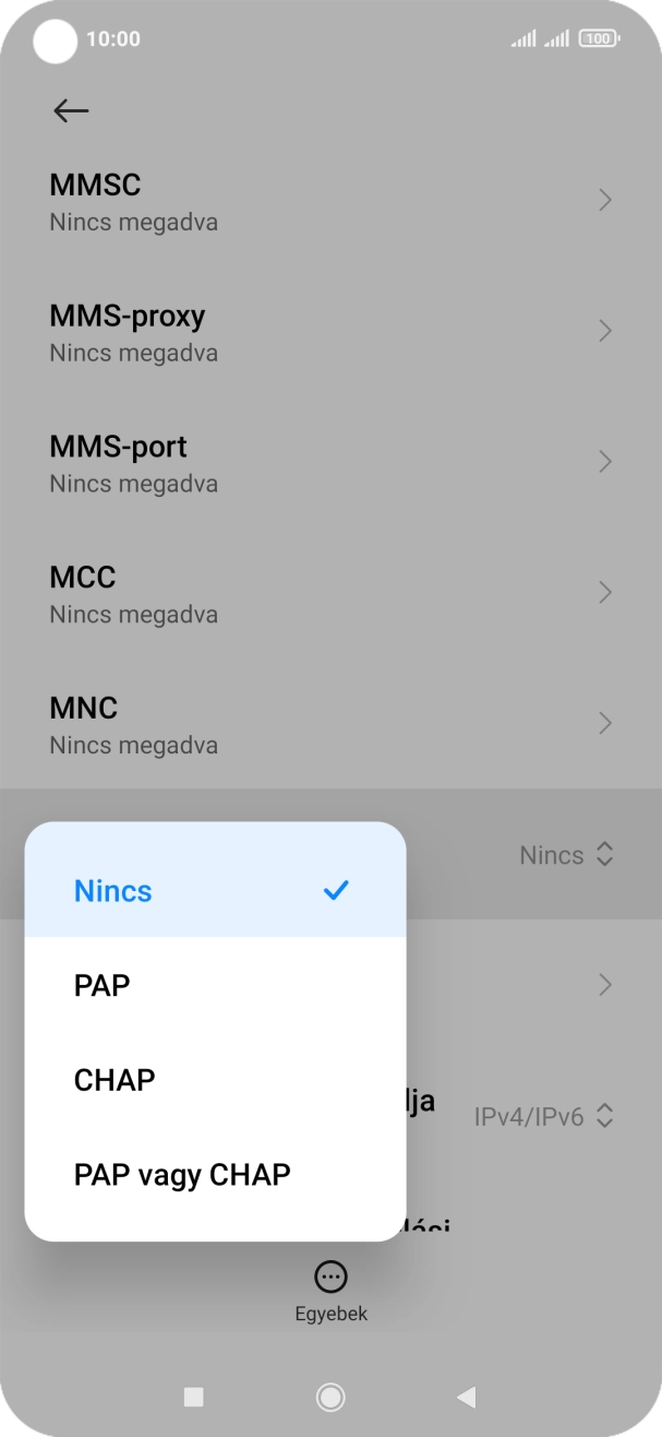 Válaszd az PAP lehetőséget.