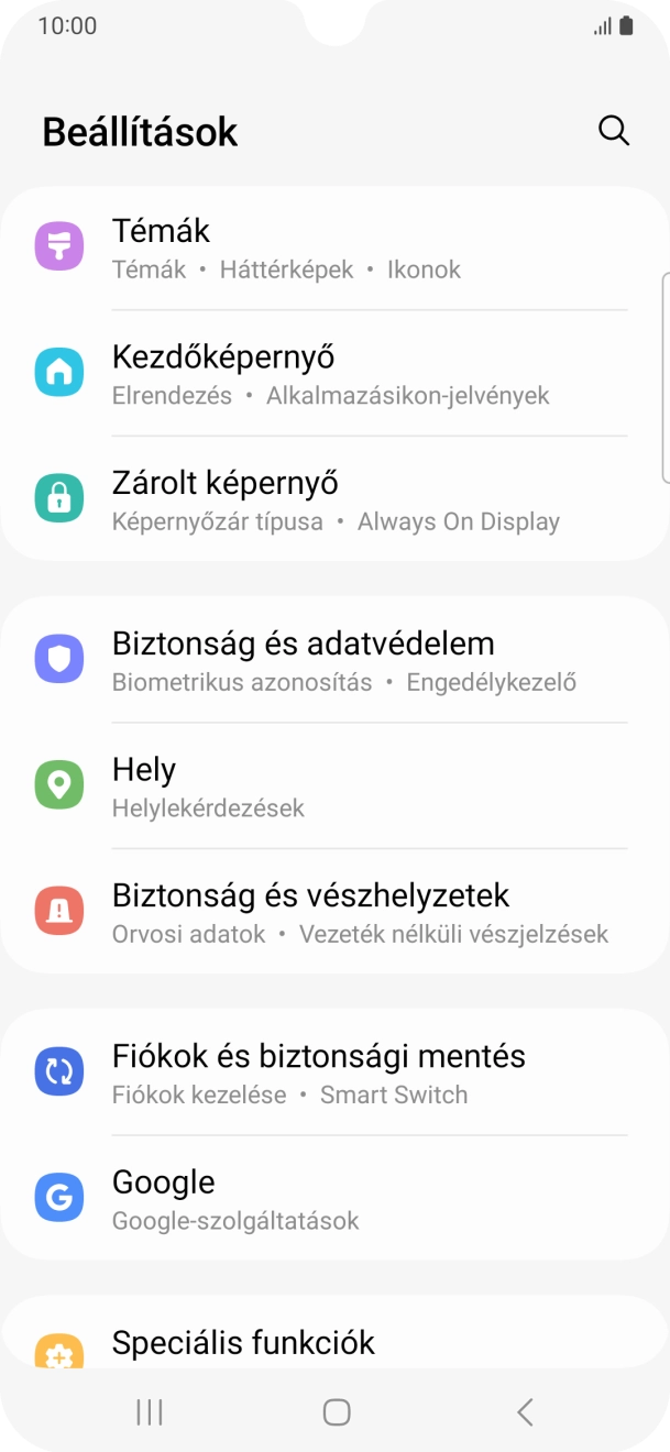 Válaszd a Fiókok és biztonsági mentés lehetőséget.