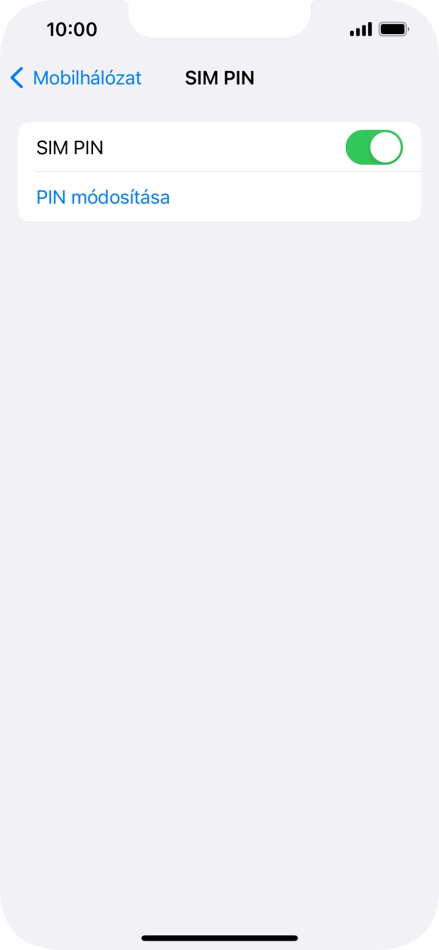Kattints a „SIM PIN” melletti csúszkára a funkció be- vagy kikapcsolásához.