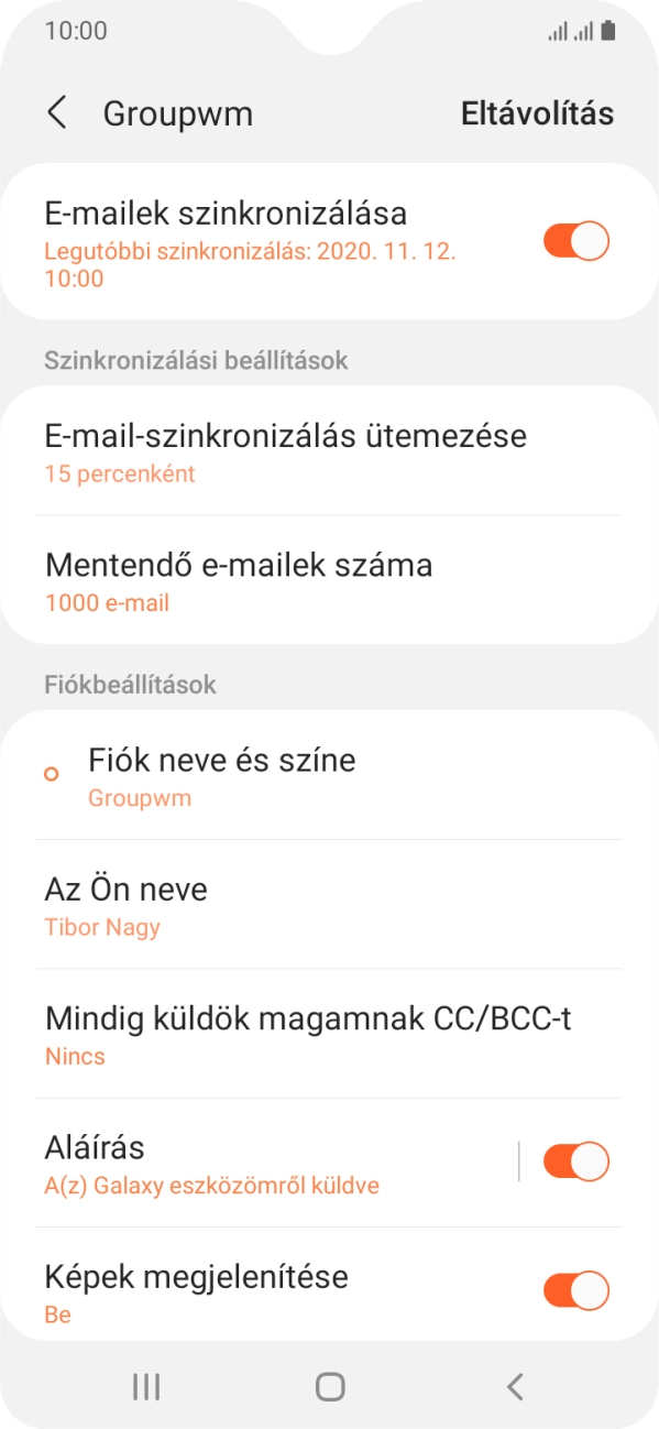 Kattints az „E-mailek szinkronizálása” melletti csúszkára a funkció bekapcsolásához.