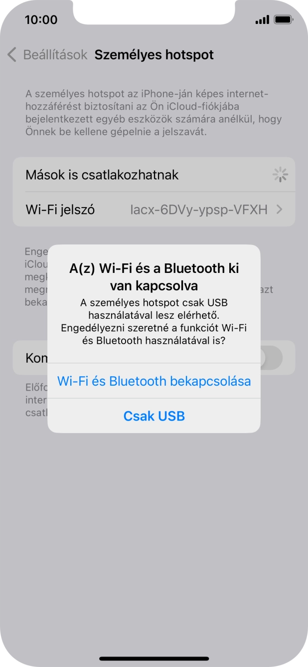 Amennyiben be van kapcsolva a Wi-Fi, válaszd a Wi-Fi és Bluetooth bekapcsolása lehetőséget.