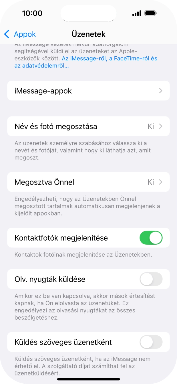 Kattints a „Küldés szöveges üzenetként” melletti csúszkára a funkció be- vagy kikapcsolásához. Kattints a „Küldés szöveges üzenetként” melletti csúszkára a funkció be- vagy kikapcsolásához.
