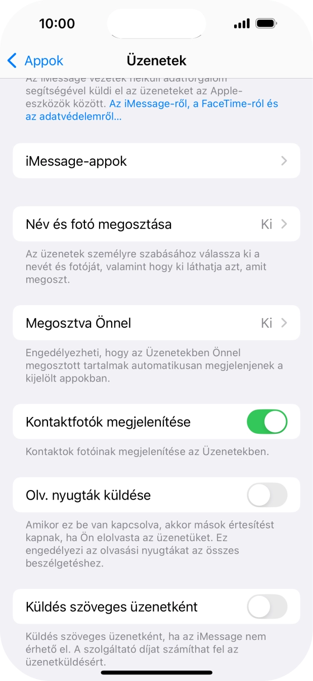 Kattints a „Küldés szöveges üzenetként” melletti csúszkára a funkció be- vagy kikapcsolásához. Kattints a „Küldés szöveges üzenetként” melletti csúszkára a funkció be- vagy kikapcsolásához.