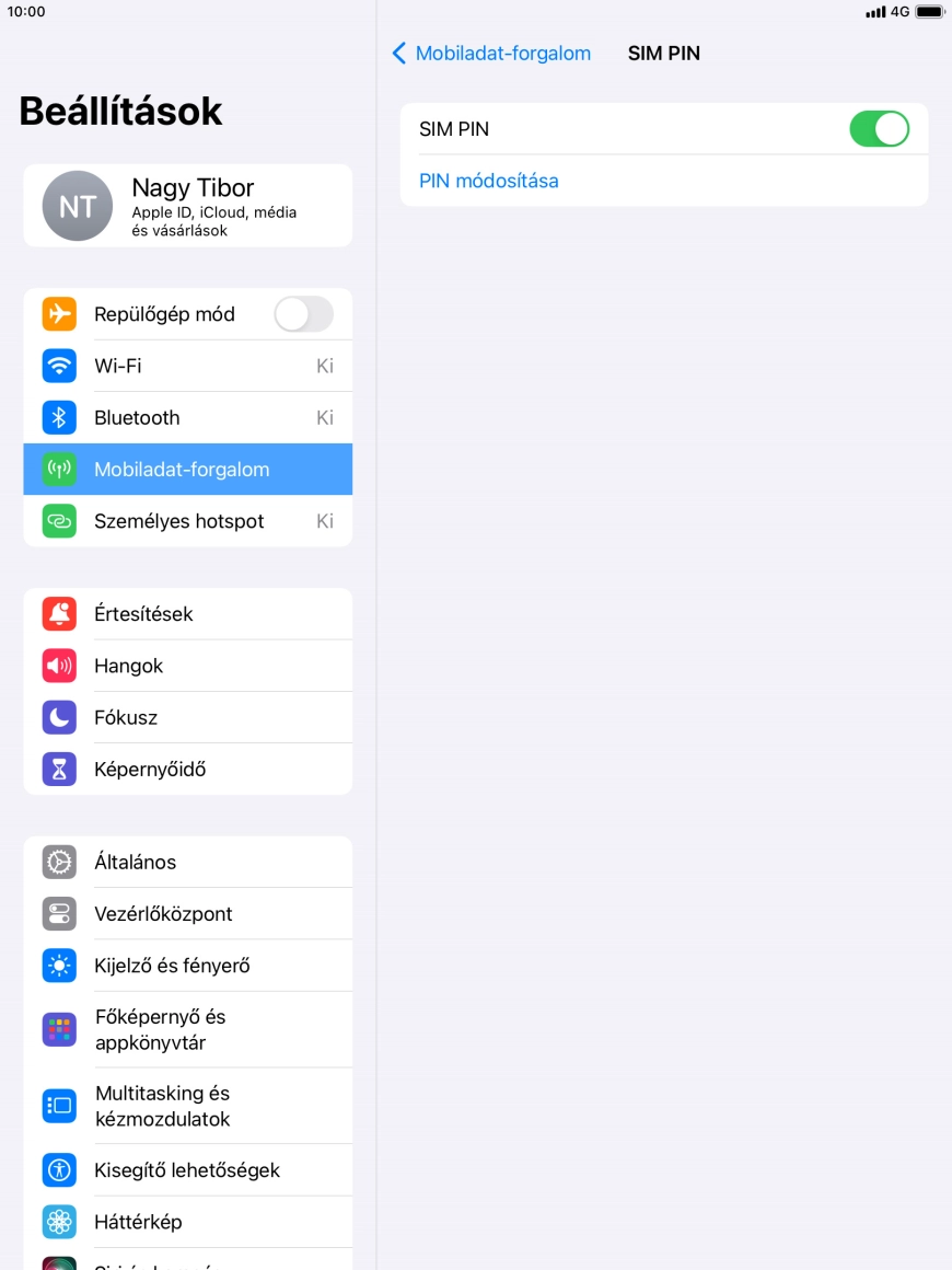 Kattints a „SIM PIN” melletti csúszkára a funkció be- vagy kikapcsolásához. Kattints a „SIM PIN” melletti csúszkára a funkció be- vagy kikapcsolásához.