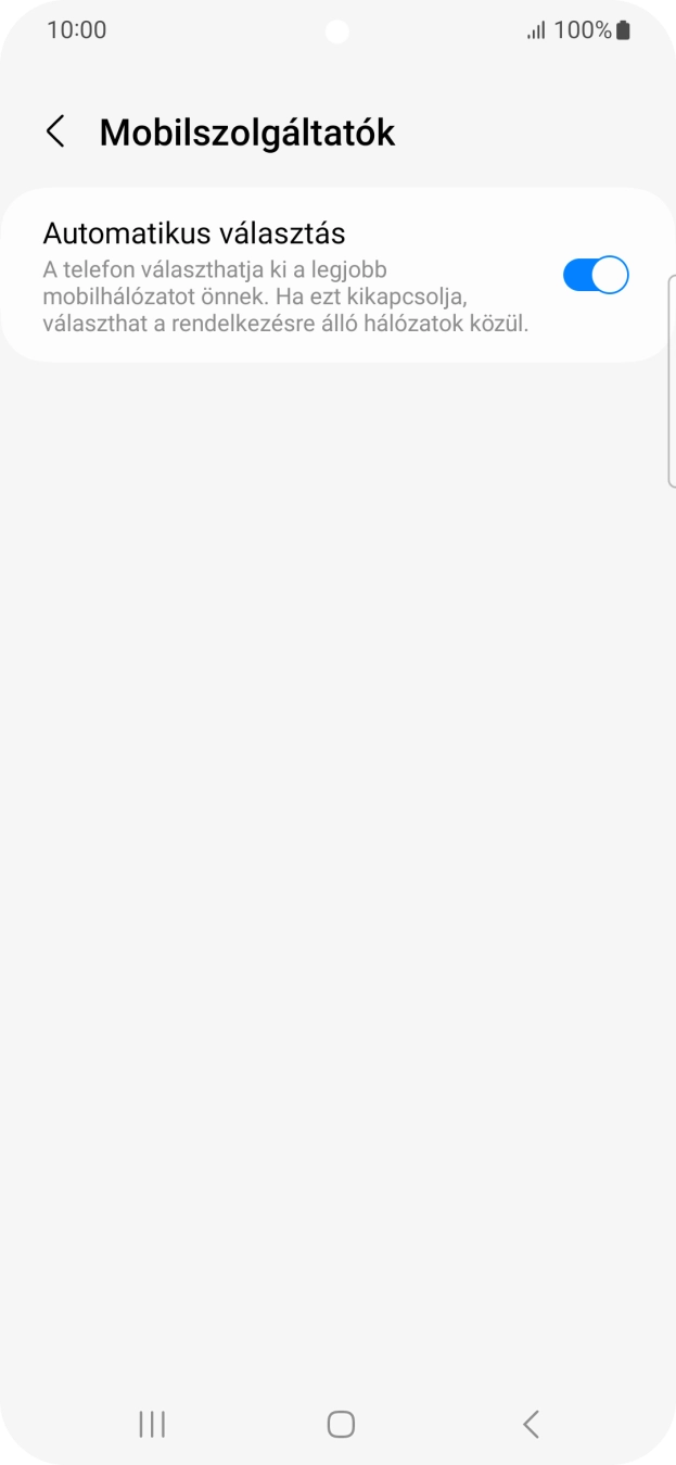 Kattints az „Automatikus választás” melletti csúszkára a funkció kikapcsolásához, és várj, amíg a telefon keresi az elérhető hálózatot. Kattints az „Automatikus választás” melletti csúszkára a funkció kikapcsolásához, és várj, amíg a telefon keresi az elérhető hálózatot.