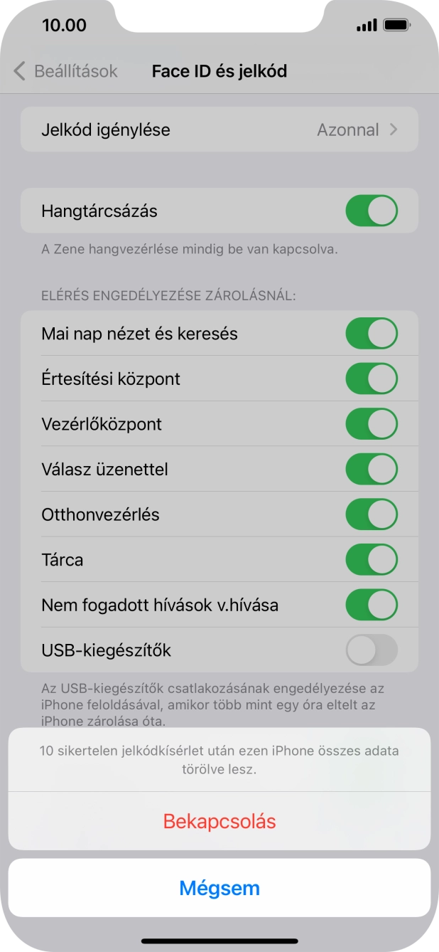 Ha bekapcsolod a funkciót, válaszd a Bekapcsolás lehetőséget.