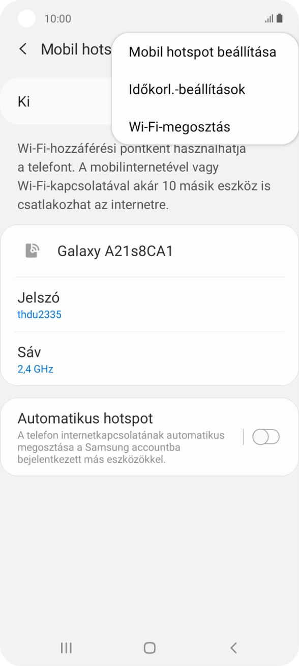 Válaszd a Mobil hotspot beállítása lehetőséget.