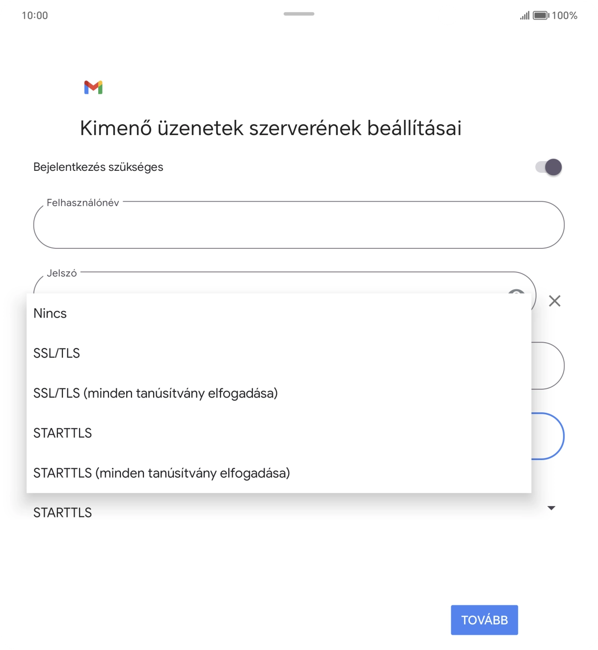 Válaszd az SSL/TLS lehetőséget.