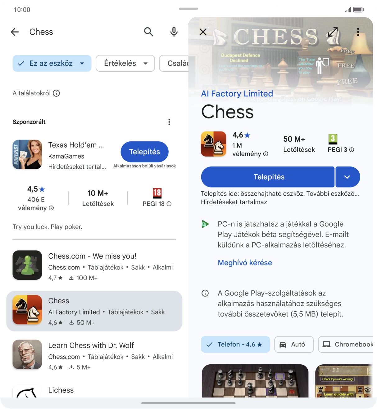 Válaszd a Telepítés lehetőséget, és kövesd a képernyőn megjelenő utasításokat az alkalmazás telepítéséhez. Válaszd a Telepítés lehetőséget, és kövesd a képernyőn megjelenő utasításokat az alkalmazás telepítéséhez.