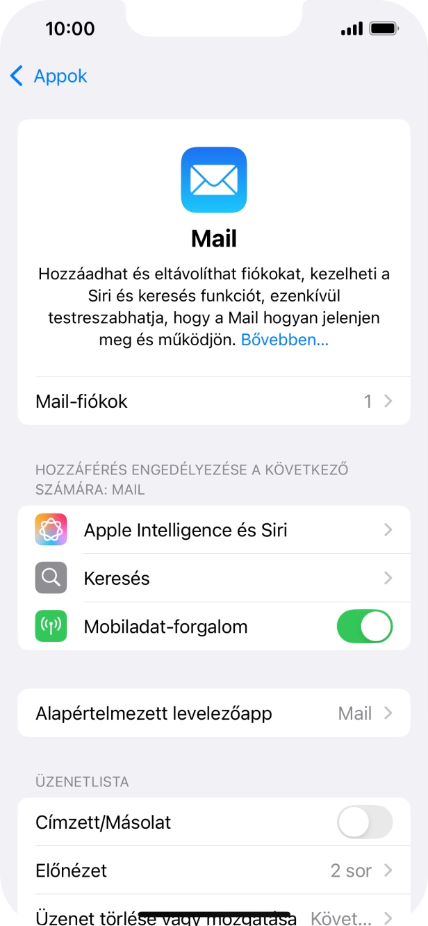Válaszd a Mail-fiókok lehetőséget.