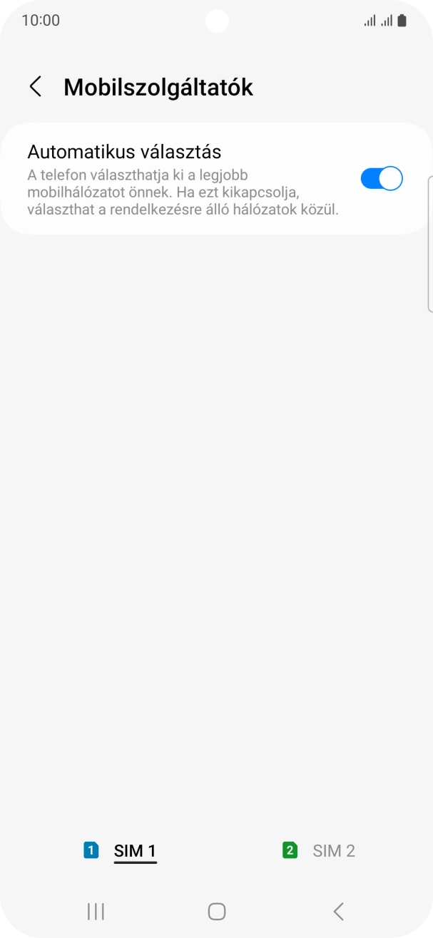 Kattints az „Automatikus választás” melletti csúszkára a funkció kikapcsolásához, és várj, amíg a telefon keresi az elérhető hálózatot. Kattints az „Automatikus választás” melletti csúszkára a funkció kikapcsolásához, és várj, amíg a telefon keresi az elérhető hálózatot.
