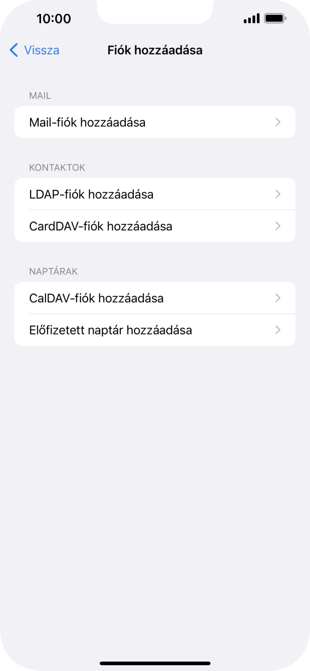 Válaszd a Mail-fiók hozzáadása lehetőséget.