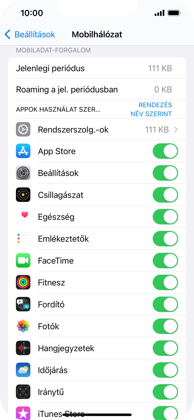 Kattints a kívánt programok melletti csúszkákra a funkciók be- vagy kikapcsolásához.