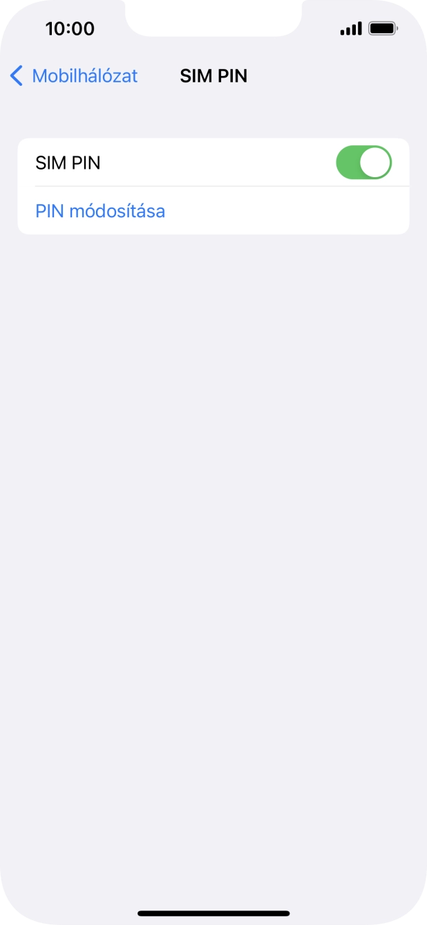 Kattints a „SIM PIN” melletti csúszkára a funkció be- vagy kikapcsolásához.