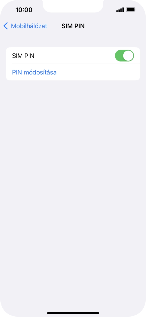 Kattints a „SIM PIN” melletti csúszkára a funkció be- vagy kikapcsolásához.