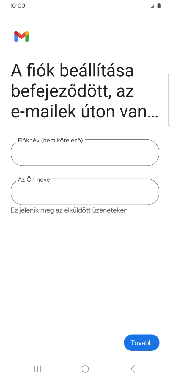 Kattints a „Fióknév (nem kötelező)” alatti mezőre, és írd be az e-mail-fiók kívánt nevét.