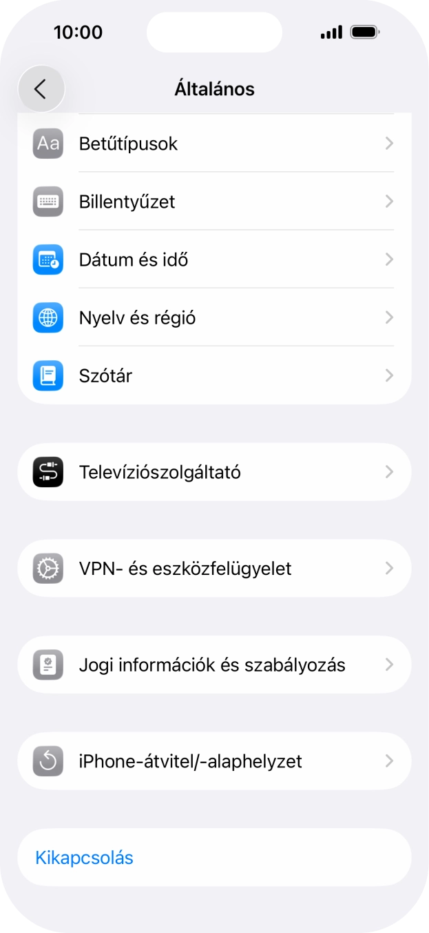 Válaszd az „iPhone-átvitel/-alaphelyzet” lehetőséget. Válaszd az „iPhone-átvitel/-alaphelyzet” lehetőséget.