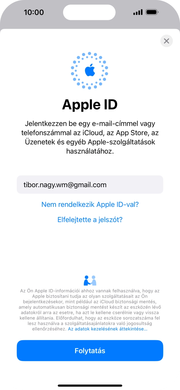 Válaszd a Folytatás lehetőséget.