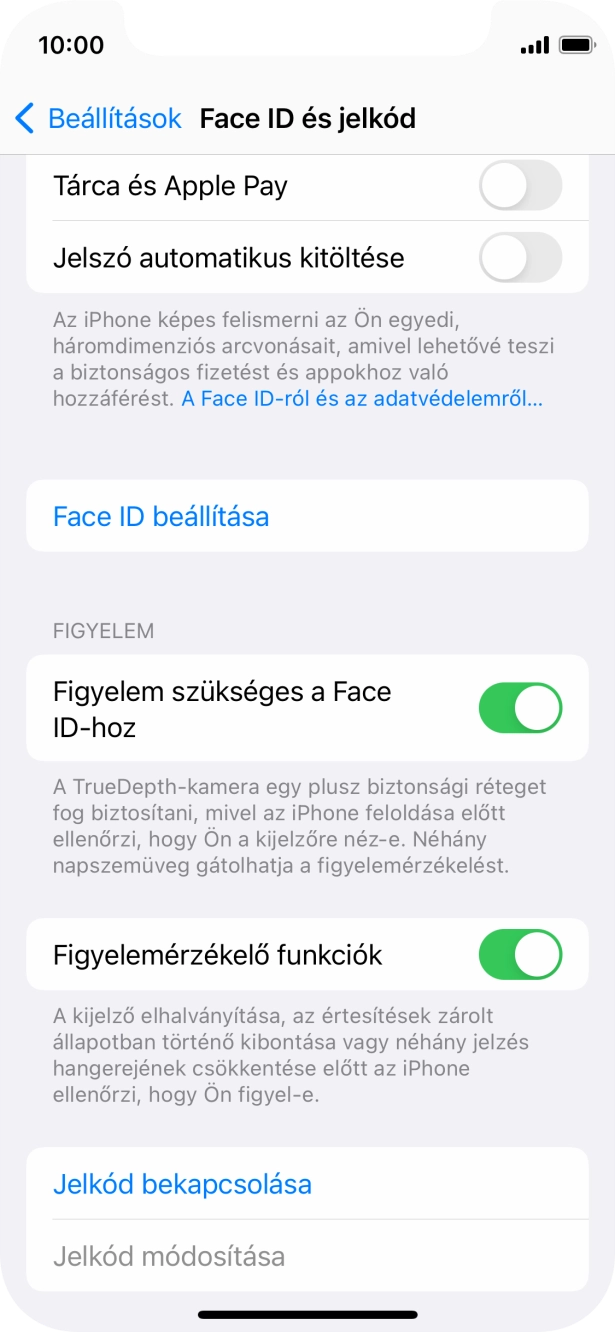 Válaszd a Jelkód bekapcsolása lehetőséget, és írj be kétszer egymás után egy tetszőleges képernyőzárkódot.