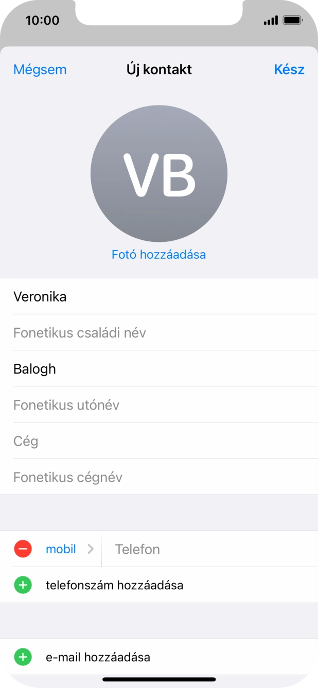 Kattints a Telefon mezőre, és írd be a kívánt telefonszámot.