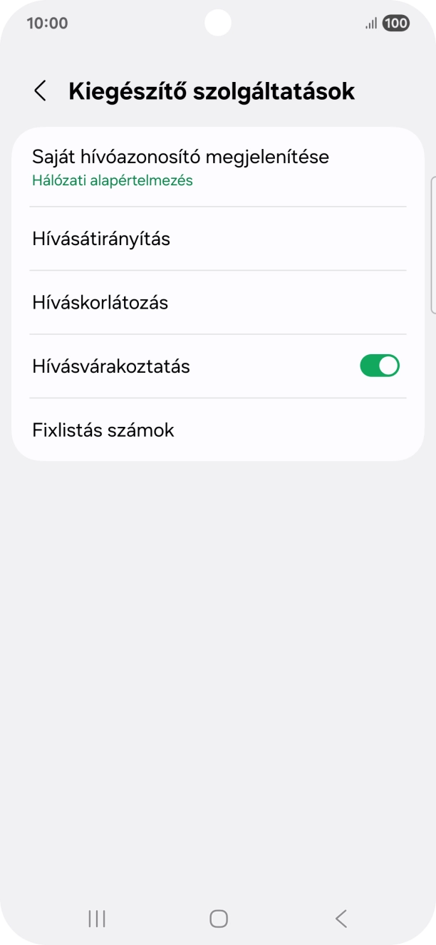 Kattints a „Hívásvárakoztatás” melletti csúszkára a funkció be- vagy kikapcsolásához. Kattints a „Hívásvárakoztatás” melletti csúszkára a funkció be- vagy kikapcsolásához.