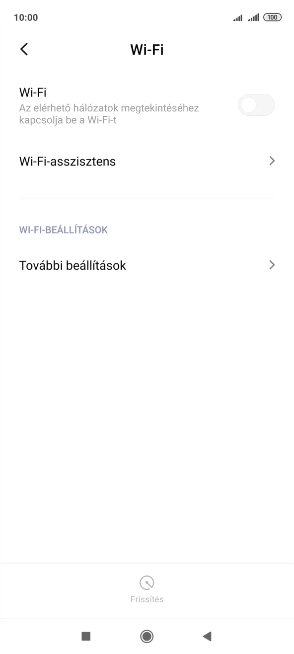 Kattints a „Wi-Fi” melletti csúszkára a funkció bekapcsolásához. Kattints a „Wi-Fi” melletti csúszkára a funkció bekapcsolásához.