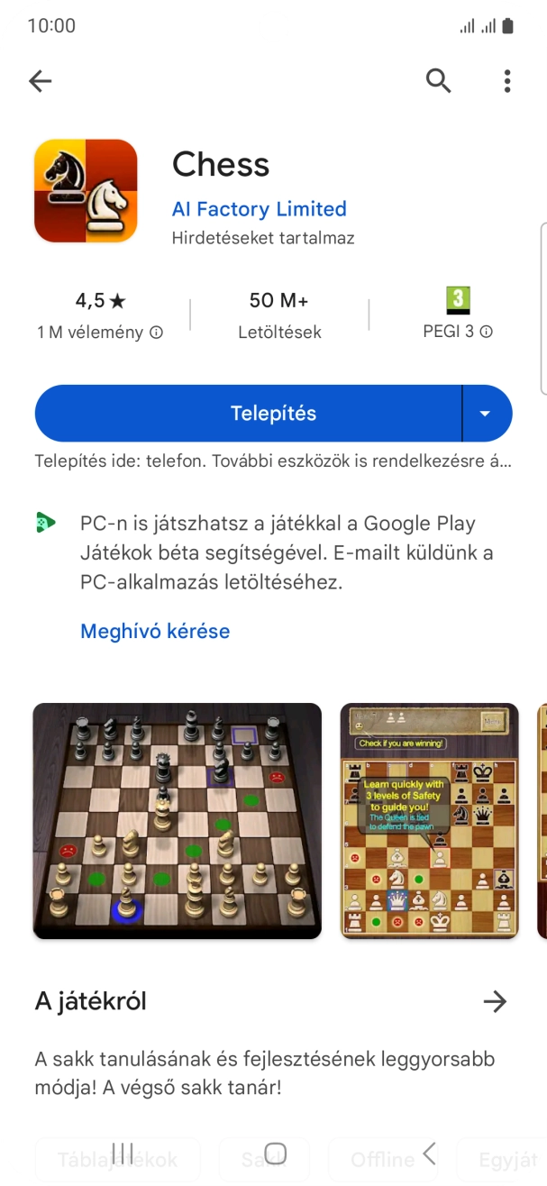 Válaszd a Telepítés lehetőséget, és kövesd a képernyőn megjelenő utasításokat az alkalmazás telepítéséhez.