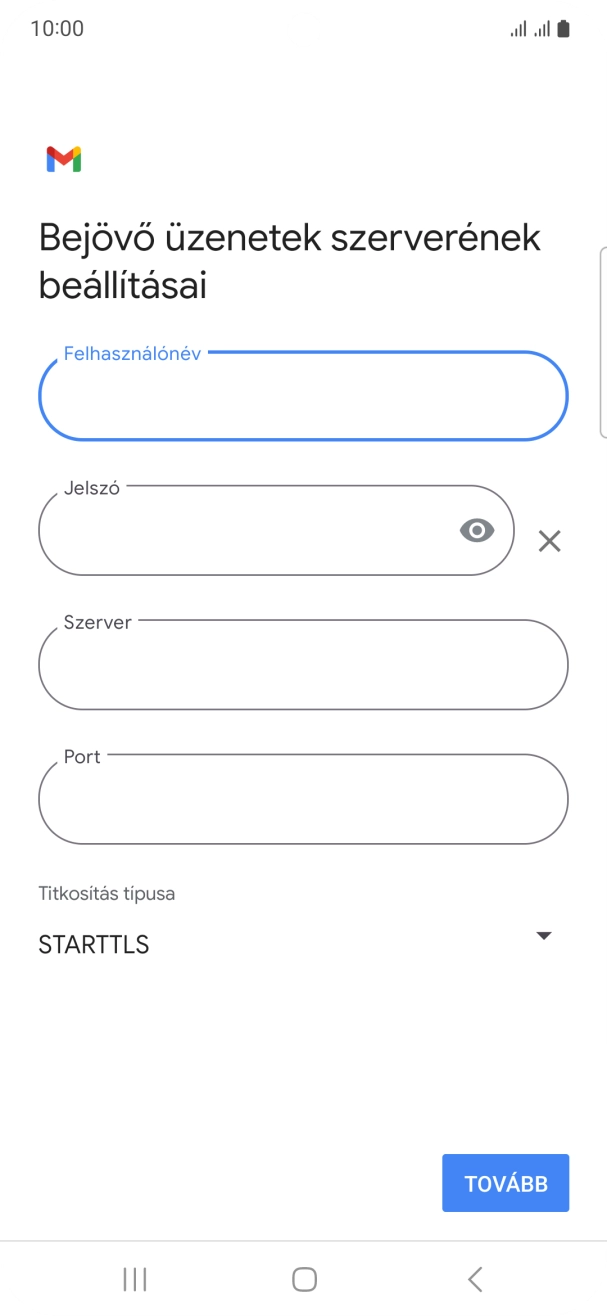 Kattints a „Szerver” alatti mezőre, és írd be az e-mail szolgáltatód bejövő szerverének a nevét.