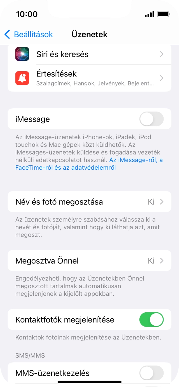 Kattints az „iMessage” melletti csúszkára a funkció bekapcsolásához. Kattints az „iMessage” melletti csúszkára a funkció bekapcsolásához.