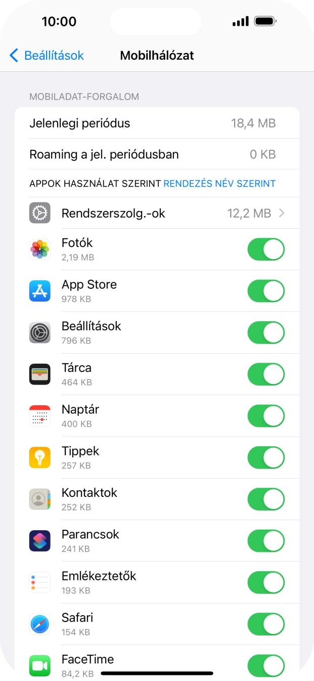 Kattints a kívánt programok melletti csúszkákra a funkciók be- vagy kikapcsolásához.
